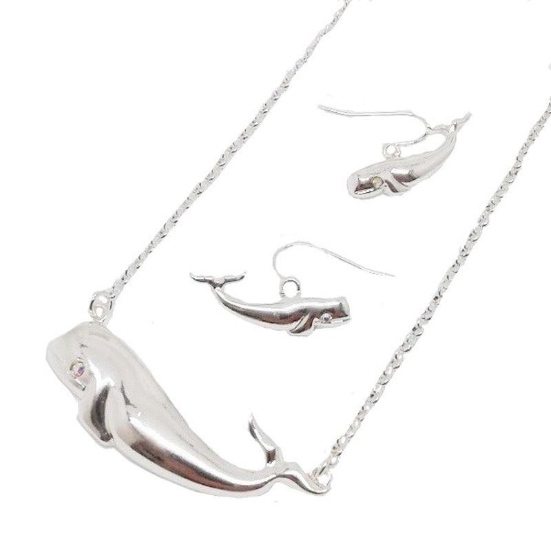 Silverplated Shiny Whale Necklace and Earring Set - Click Image to Close